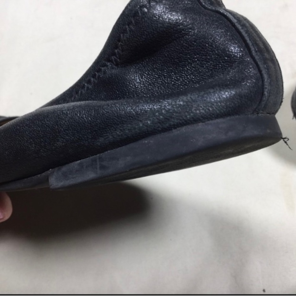 Tory Burch Benton Black Leather Ballet Flats with Gold Logo Women’s 10 - Picture 7 of 8